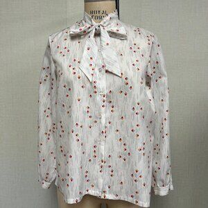 EUC Vintage 1980s Judy Bond Geometrical Sheer Neck Tie Button Up Blouse Size 14